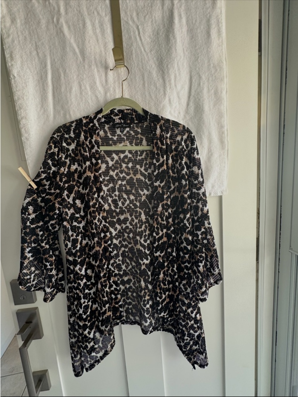 Slinky Brand Leopard Print Open-Front Cardigan - Black, Tan